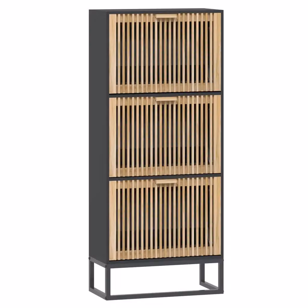 Scarpiera da parete nera vidaXL con scomparti basculanti in legno e metallo L/P/H: 52 x 25 x 120 cm – 2