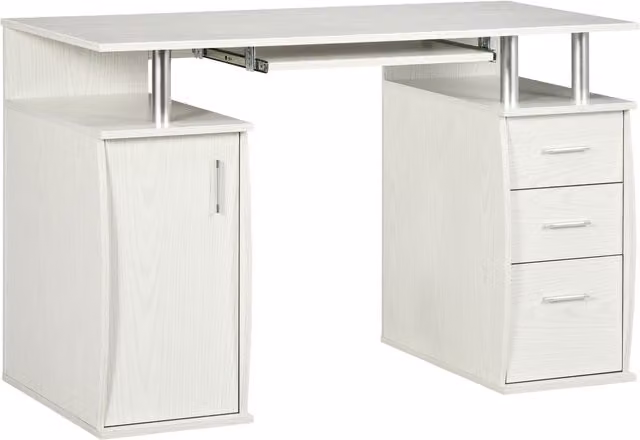 Scrivania per computer HOMCOM con piano tastiera e 3 cassetti, bianca, L: 120 cm, P: 55 cm – 1