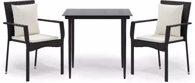 Set da Pranzo da Giardino Moderno in Polyrattan con Tavolo in Vetro e Cuscini Nero e Bianco