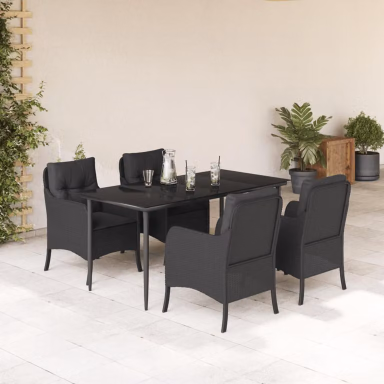 Set da Pranzo da Giardino vidaXL 5 pz in Polyrattan Nero con Piano in Vetro