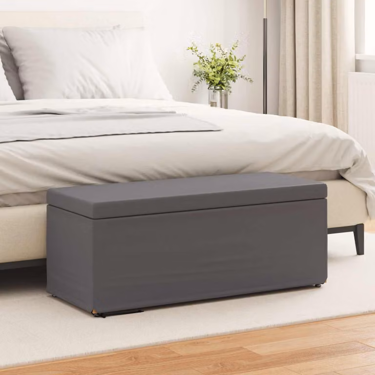 Pouf grigio vidaXL con struttura in legno e rivestimento in ecopelle e tessuto, L 101 x P 41 x H 40 cm