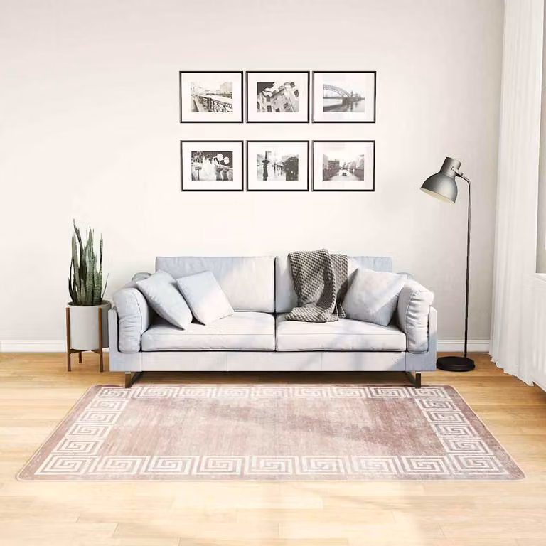 Tappeto lavabile vidaXL moderno con decorazione ornamentale in poliestere, Beige e Rosa, L 120 cm x P 180 cm