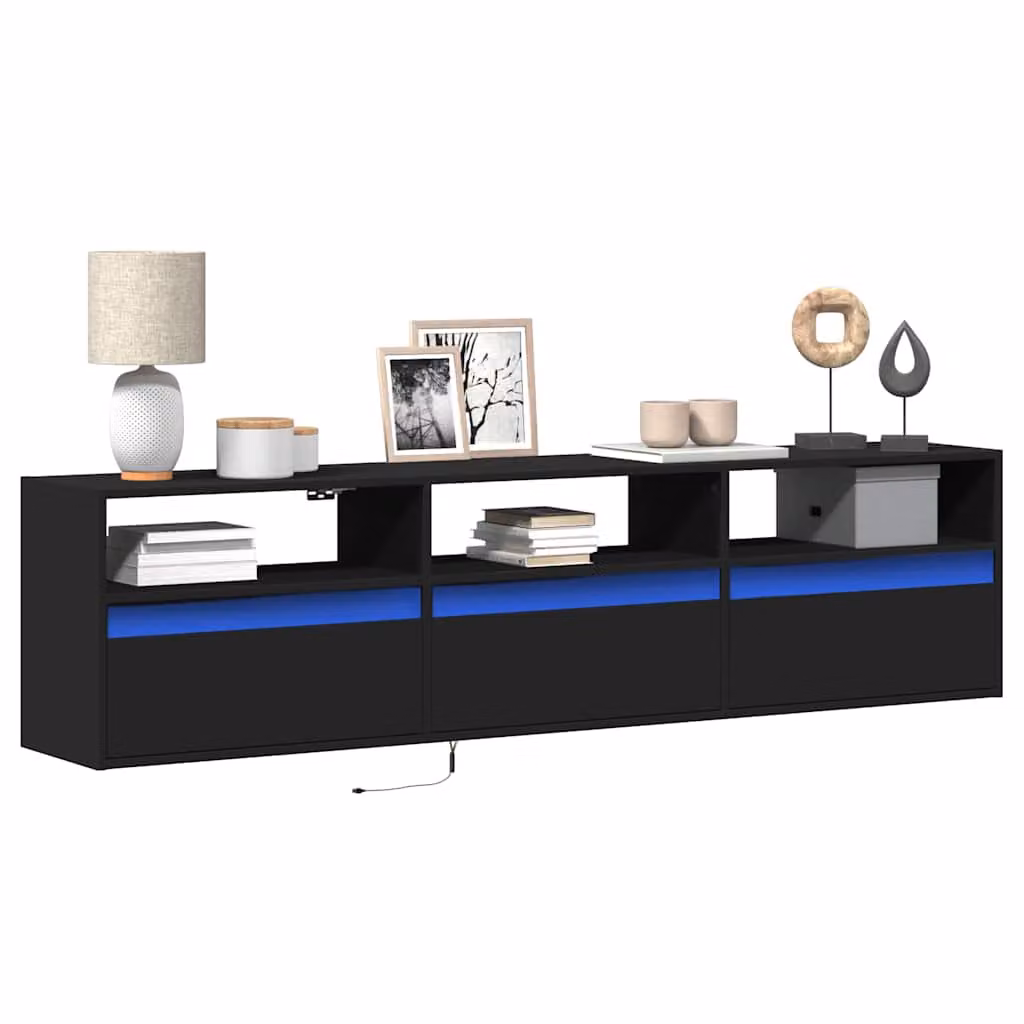 Mobile TV a parete vidaXL con illuminazione LED integrata, Nero, L: 180 cm, P: 31 cm, H: 45 cm