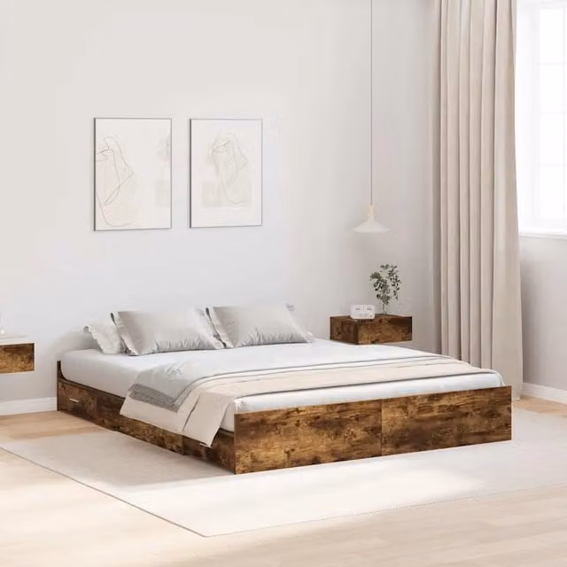 Struttura letto con contenitore Rovere fumé 135 x 190 cm 3335321
