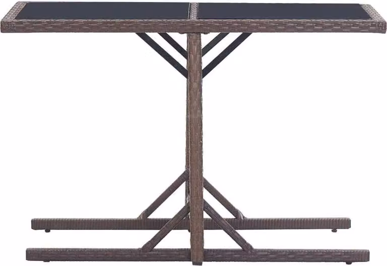 Tavolo da Giardino Marrone 110x53x72 cm in Vetro e Polyrattan
