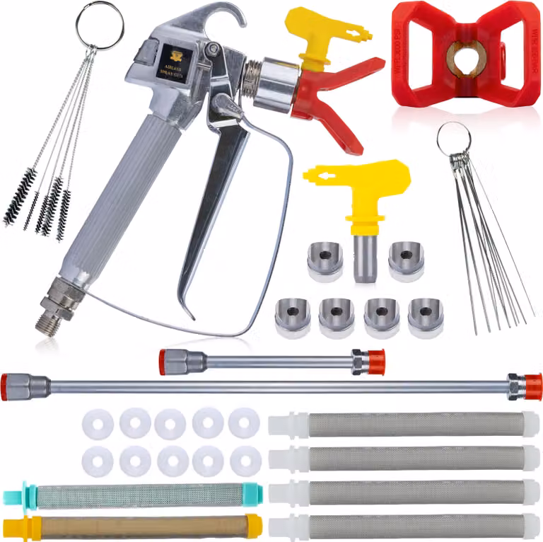 Rosfix Pistola a Spruzzo per Verniciatura Set 517 – 2 Lance a Spruzzo 30/100 cm, 3 Filtri 30/60/100 Mesh, Spazzole per la Pulizia, Guarnizioni