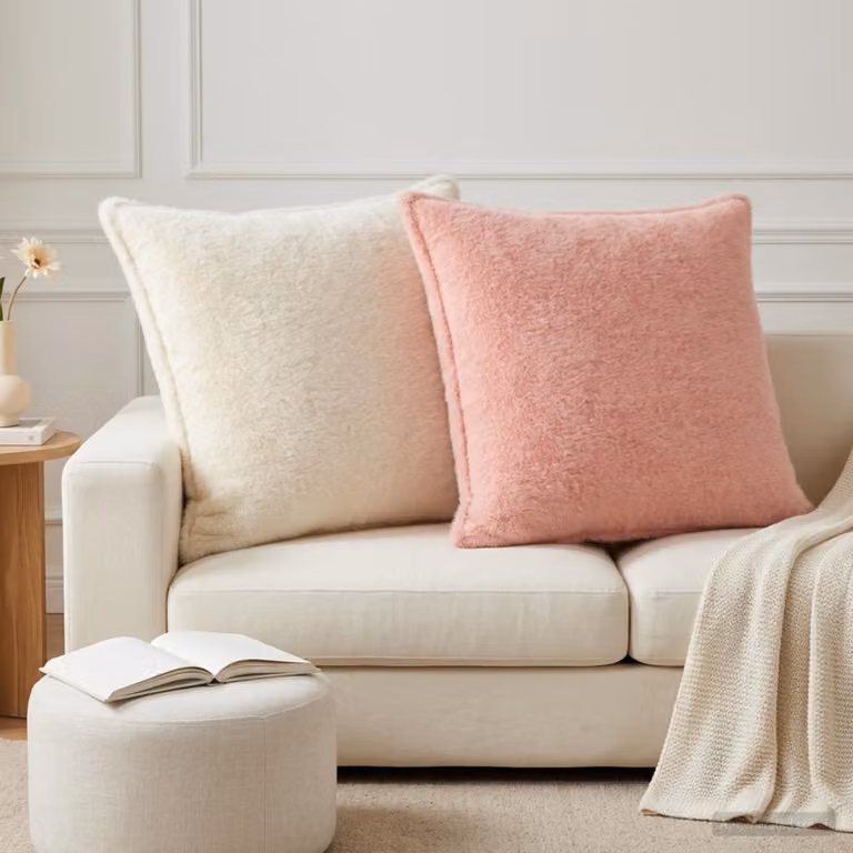 Set di 2 federe vidaXL HOUTEN rosa in pelliccia sintetica, L 80 x L 80 cm