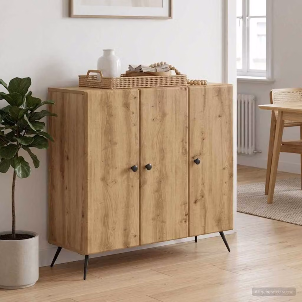 Credenza in stile scandinavo vidaXL in rovere marrone, L: 89 cm, P: 34,5 cm, H: 80 cm