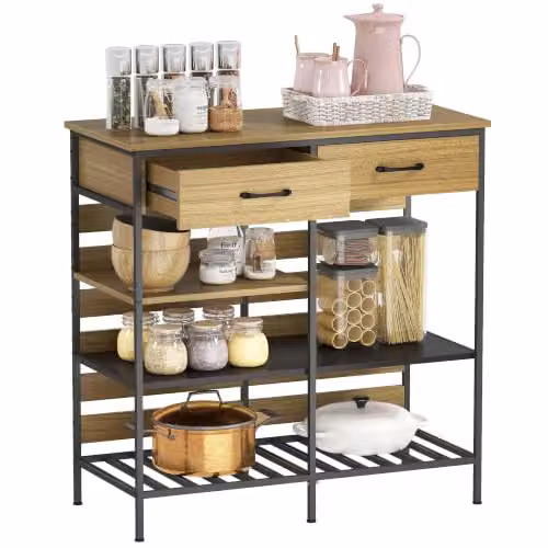 HOMCOM Buffet da cucina con 2 cassetti 90x40x91 cm Legno naturale e Nero
