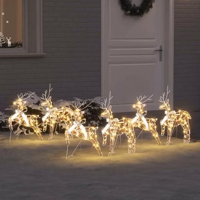 Set di 6 Renne Natalizie con 180 LED Multicolore vidaXL, L 44 cm x P 18 cm x H 65,5 cm