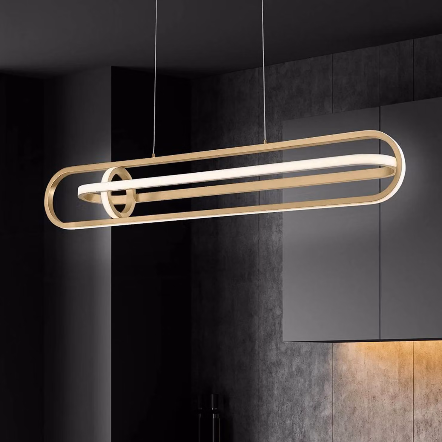 Quintiesse Lampada a sospensione DENMARK, dimmerabile, Ottone / Oro, Soggiorno / Sala da pranzo, Alluminio, Moderno, Lampada a sospensione