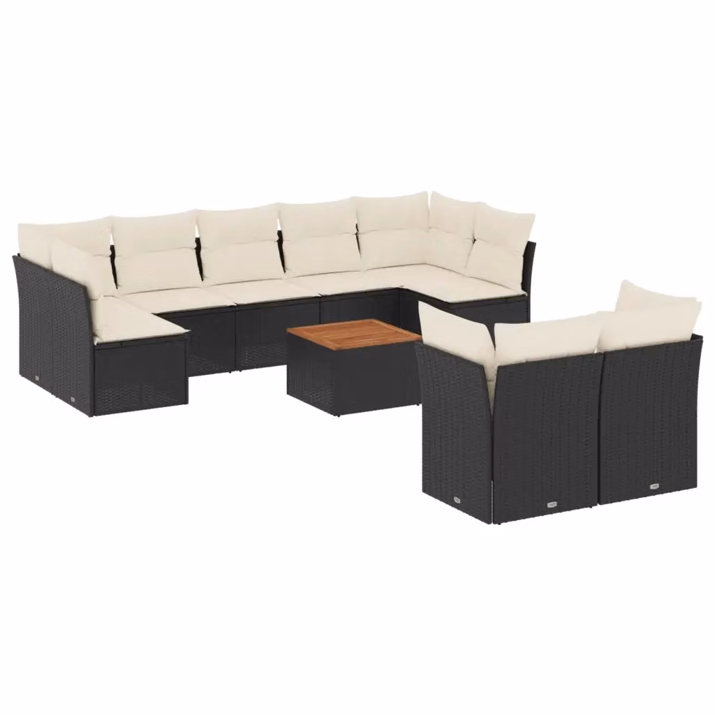 Set di Divani da Giardino vidaXL a Forma di L con Cuscini e Tavolino da Esterno in Polyrattan e Acciaio Nero – 2
