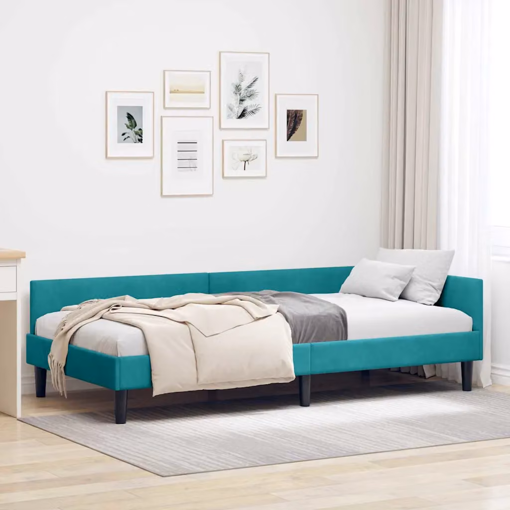 Cornice del letto ad angolo vidaXL in velluto turchese, L 100 x P 200 cm