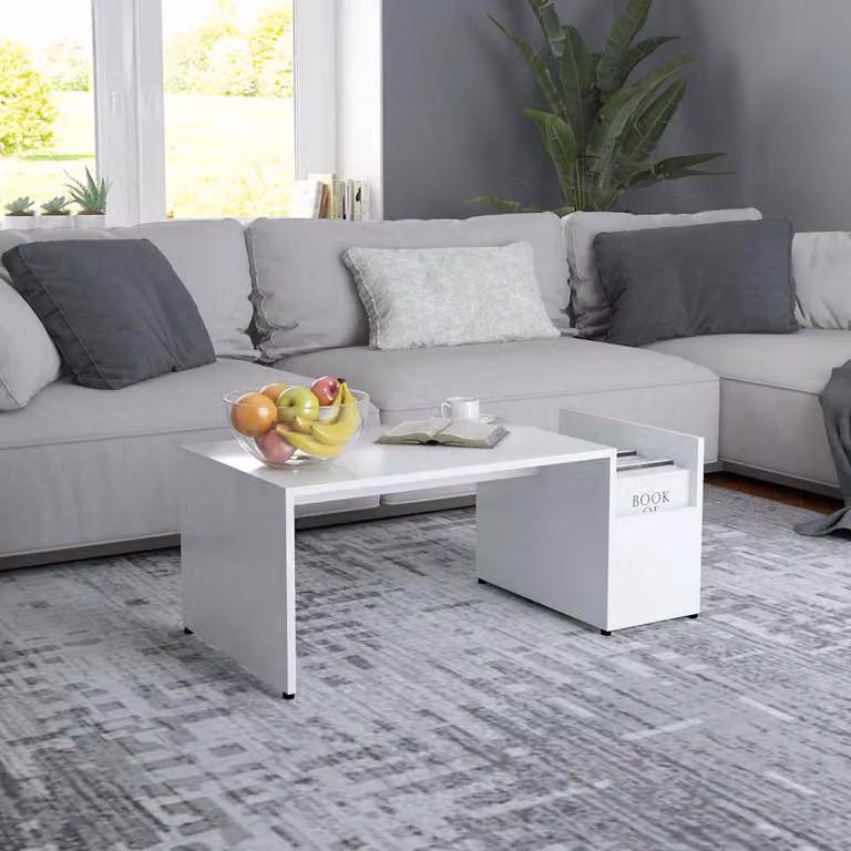 vidaXL Tavolino da Salotto Bianco in Legno e MDF con Design Geometrico e Minimalista L: 90 cm, P: 45 cm, H: 35 cm