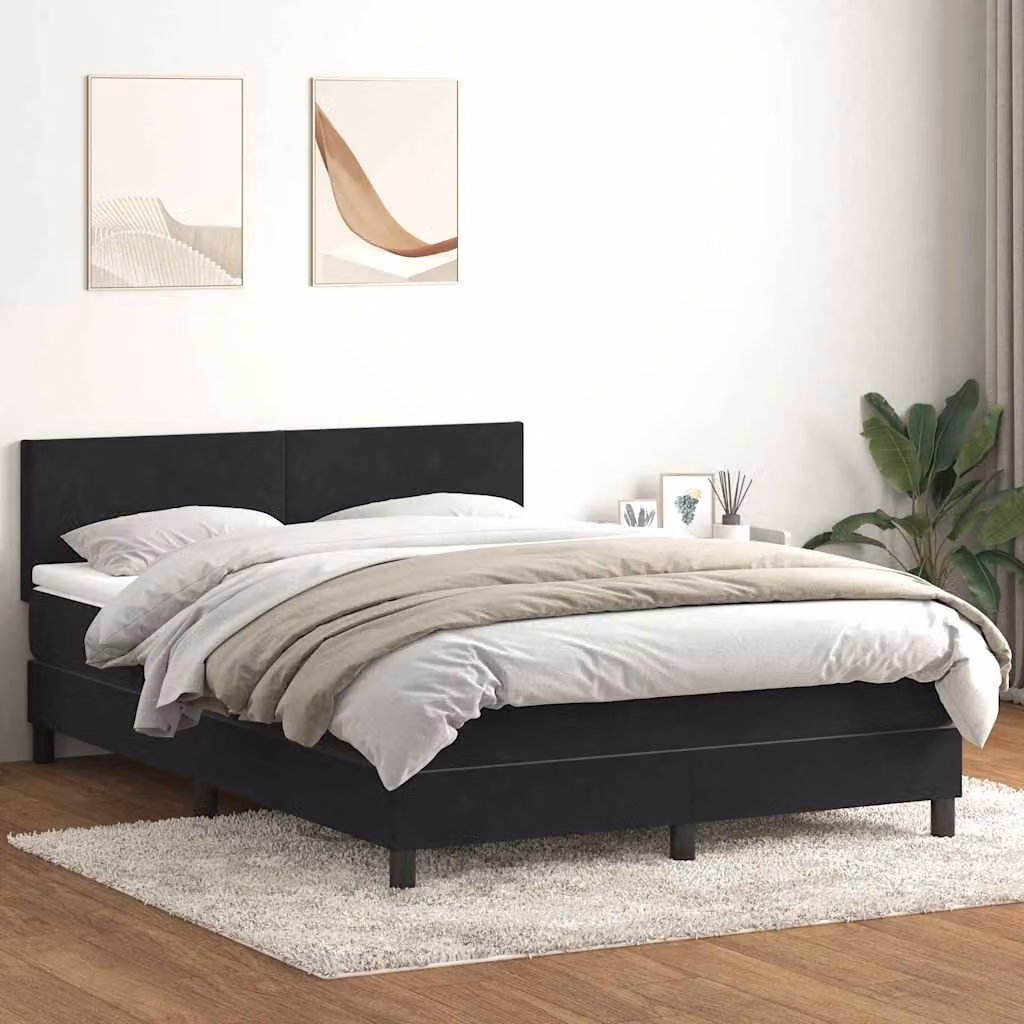 Letto a molle con materasso vidaXL in velluto nero con illuminazione LED e porte USB L/P/H: 160 x 213 x 88 cm