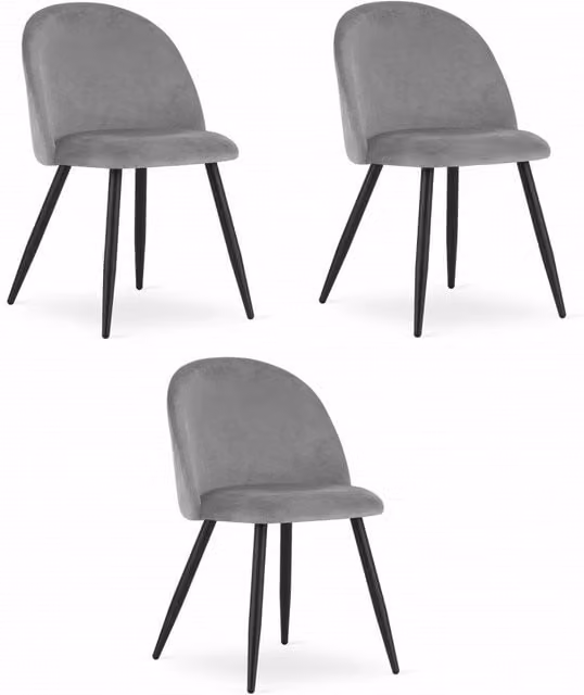 Set da 3 sedie Valora in velluto grigio con gambe in metallo nero – 1