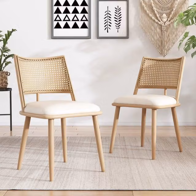 Set di 2 sedie da pranzo 50x48x80 cm in PU beige, schienale in rattan