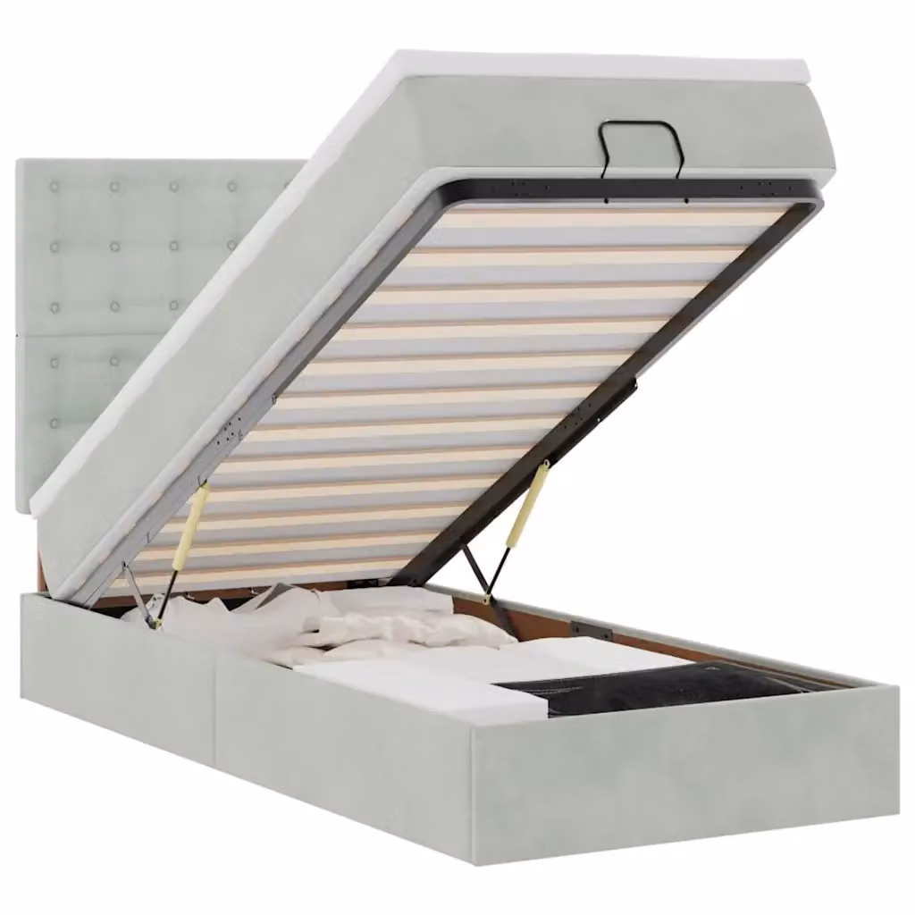 Letto con contenitore a sollevamento vidaXL in velluto con materasso ibrido L: 90 cm, P: 190 cm, H: 140 cm, Grigio o Bianco – 2