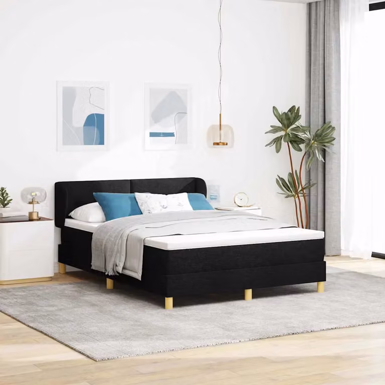 Letto a molle con testiera vidaXL in tessuto nero L 160 cm x P 200 cm
