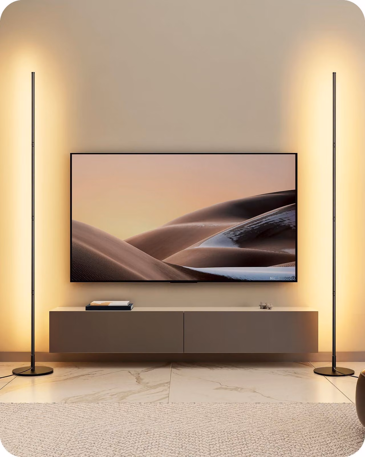2 lampade da terra, ideali per il soggiorno, con tecnologia LED dimmerabile, luce calda (3000K), regolabili fino a 146 cm, design moderno