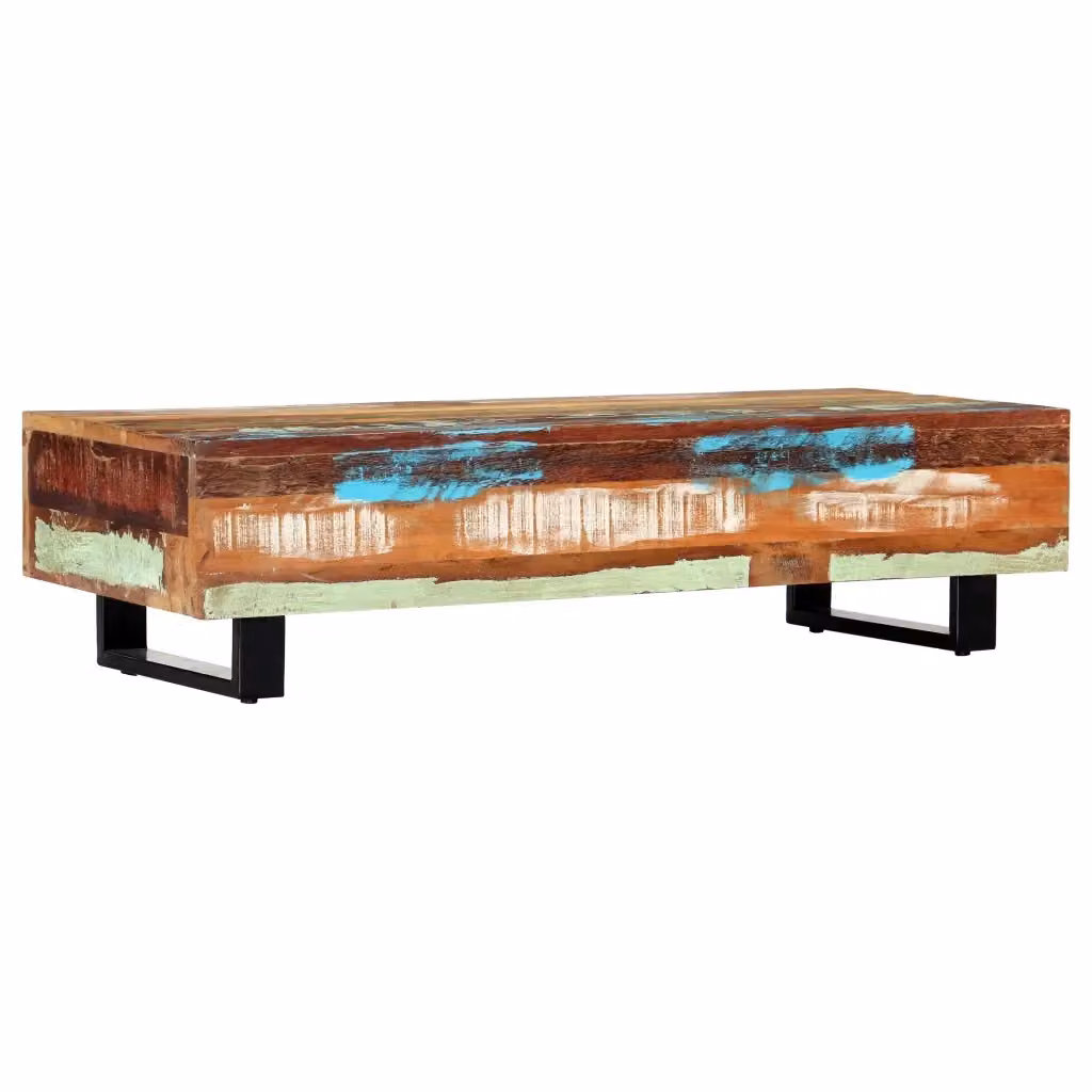Tavolino da caffè rettangolare vidaXL in legno e metallo stile retro multicolore L: 120 cm, P: 50 cm, H: 30 cm – 2