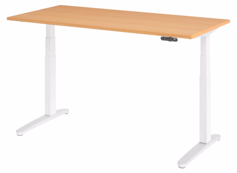 Scrivania elettrica bümö XBHM - Decorazione: faggio, dimensioni: 160 x 80 cm, struttura: bianco/alluminio lucido