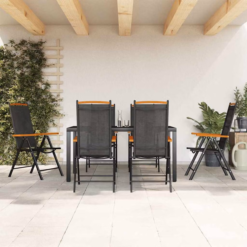 Set da pranzo da giardino vidaXL in alluminio nero e marrone con tavolo rettangolare e 7 sedie in materiale composito