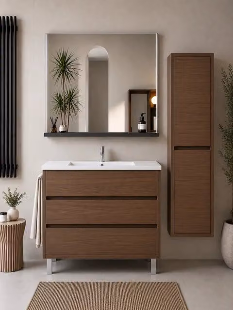 Mobile bagno con lavabo ORIGENBATH IMPERIA senza specchio 120x45 cm 1 vasca frassino tea con colonna