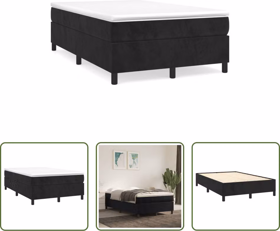 The Living Store Letto a molle con materasso nero 120x190 cm in velluto
