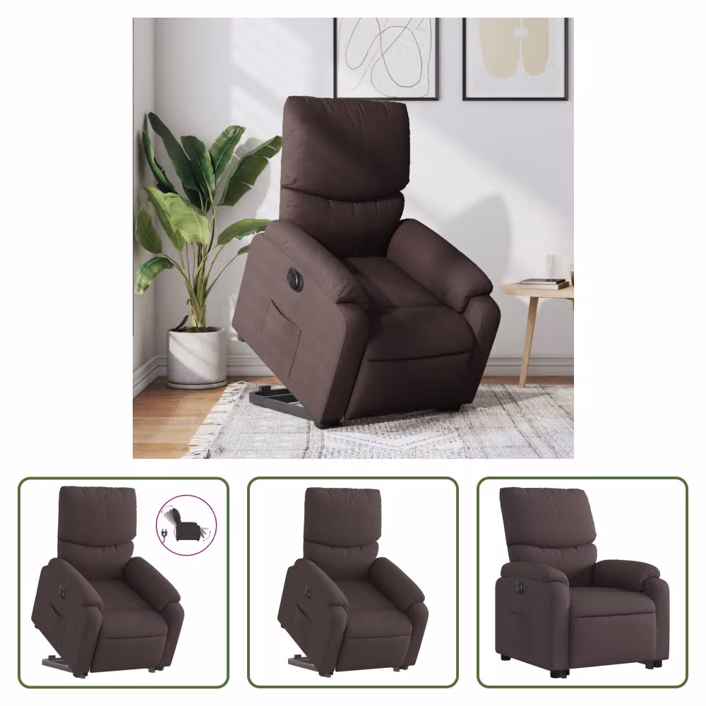 The Living Store Poltrona relax con supporto elettrico in tessuto marrone scuro