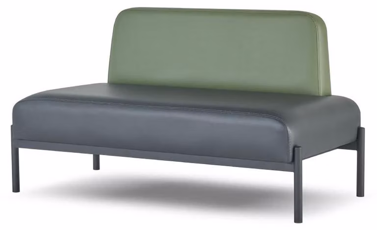 Couch Flur Diele Art Deco 2-Sitzer Sofa Leder Schwarz Grün Edelstahl