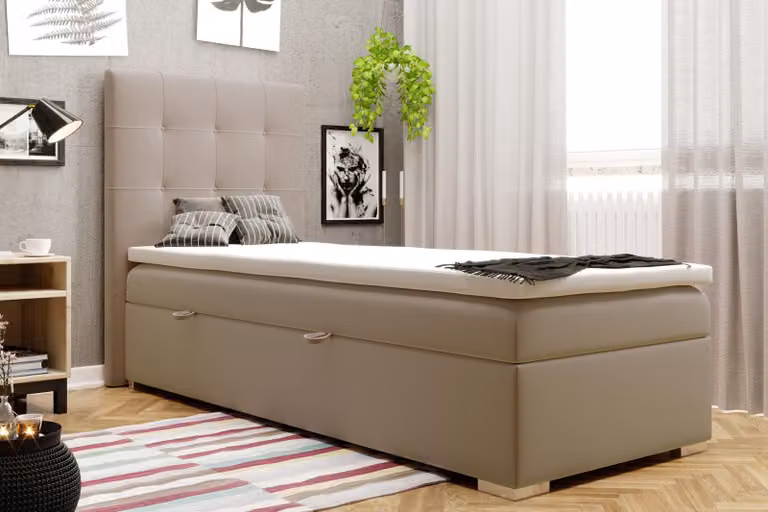 Luxus Boxspring Bett Hotel Betten Polster Funktion Bettkasten 90x200cm Braun