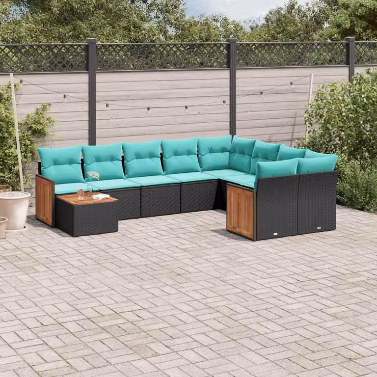 Maison Exclusive - Set da giardino 10 pezzi con cuscini, polyrattan nero