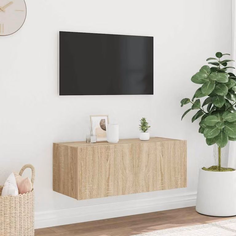 Mobile TV a parete vidaXL con luci LED integrate, Rovere Sonoma, L 80 cm x P 35 cm x H 31 cm