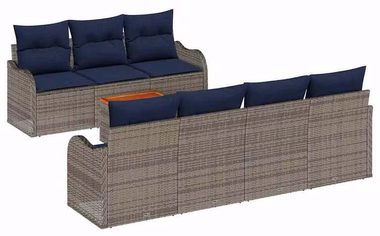 Set da giardino composto da 8 pezzi, colore grigio, realizzato in rattan sintetico