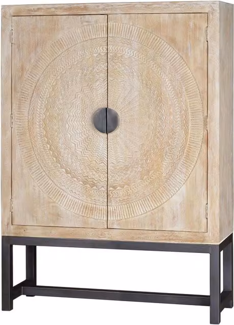 Armadio Giner Y Colomer in legno di mango bianco con ante a battente e dettagli geometrici L/P/H: 125 x 45 x 175 cm