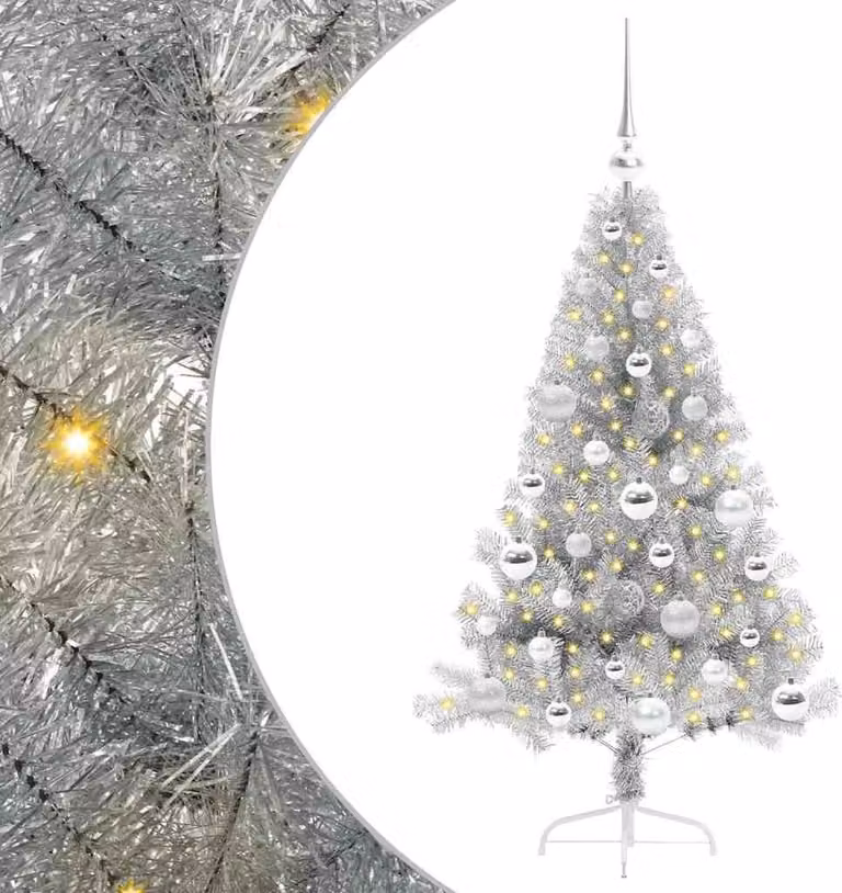 Albero di Natale artificiale preilluminato argento da 120 cm