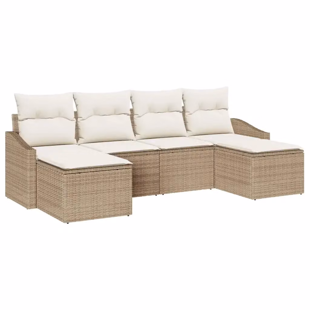 Set di divani da giardino vidaXL in polyrattan beige con cuscini e tavolino da esterno 6 pezzi – 2