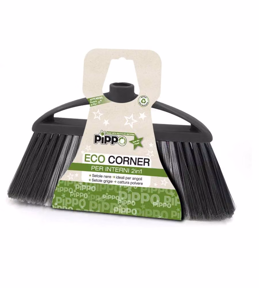 Scopa Pippo Eco Corner per Interni con Setole 2in1 in Plastica Riciclata