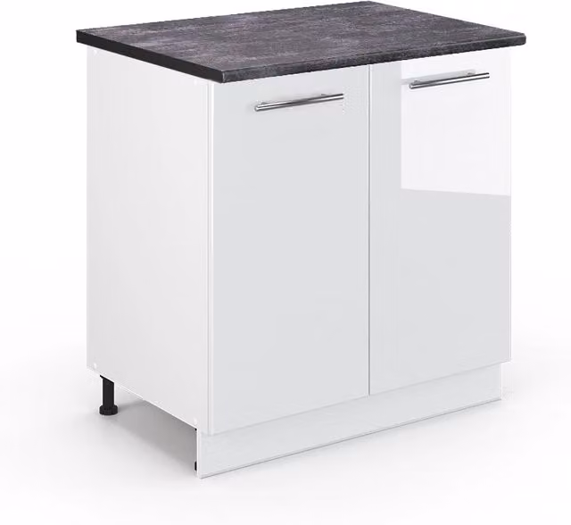Mobiletto base cucina Fame-Line Bianco lucido/Bianco 80 cm piano di lavoro Antracite Vicco