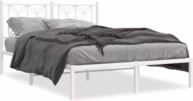 Letto matrimoniale | Letto per adulti | Giroletto con Testiera Metallo Bianco 135x190 cm