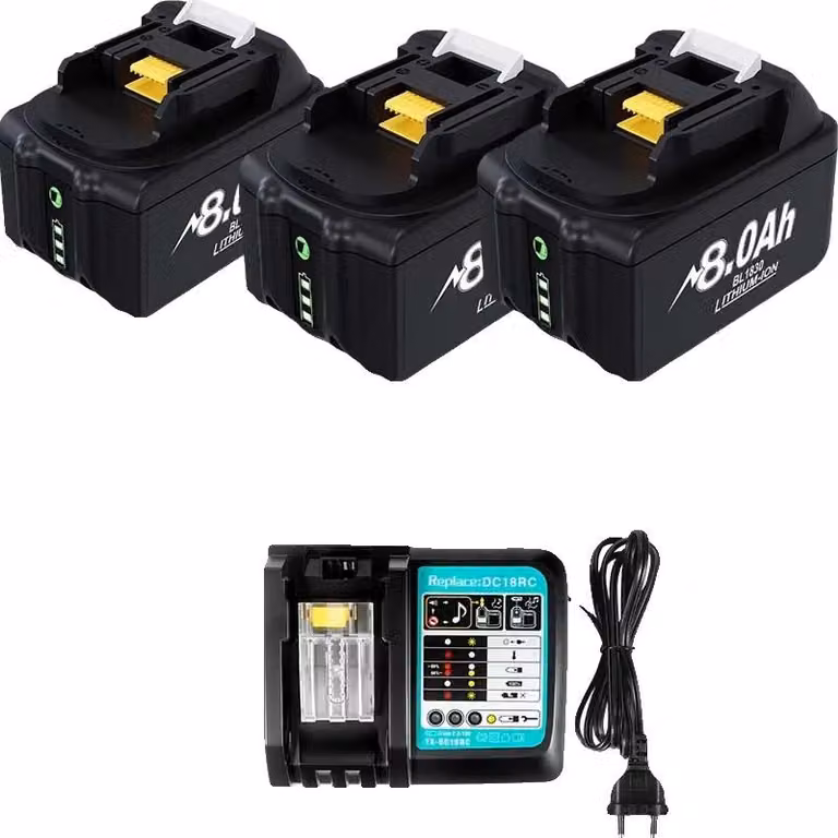 Batteria di ricambio, capacità 8000mAh, compatibilità 18V, 3X8.0Ah1XCaricatore
