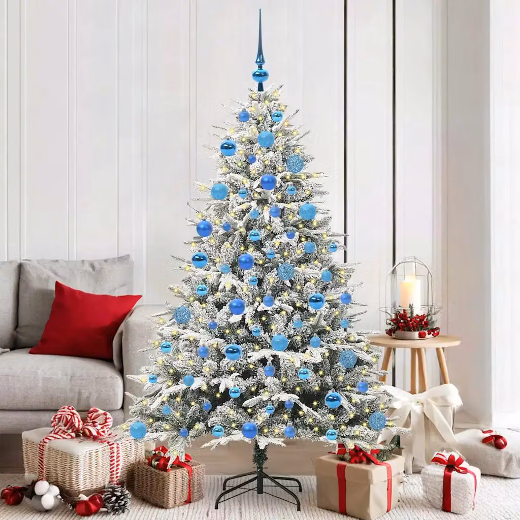 Albero di Natale Artificiale Pre-illuminato con LED Warm White e Set di Palline Verde vidaXL – 1