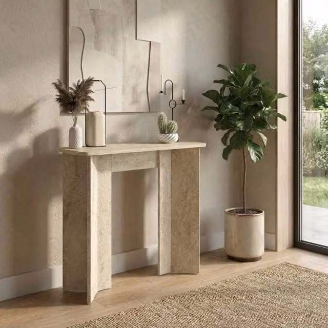 Consolle Mara Home Effezeta in travertino color beige con piano e struttura in pietra naturale – 1