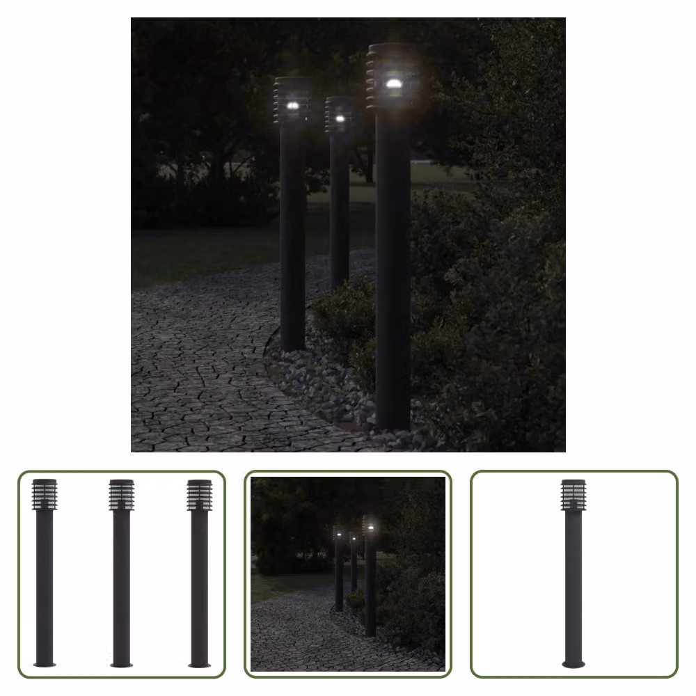 The Living Store Luci da sentiero 3 pezzi nero 110 cm acciaio inox