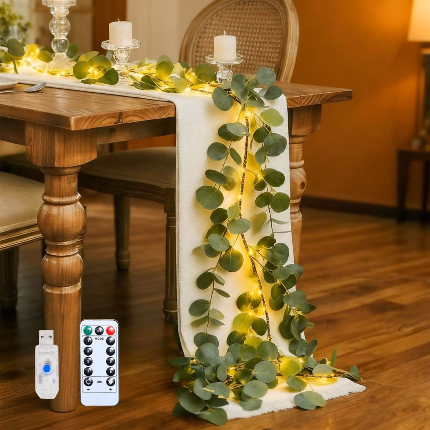 Catena luminosa a LED, 180 cm, 96 LED, eucalipto, illuminazione decorativa
