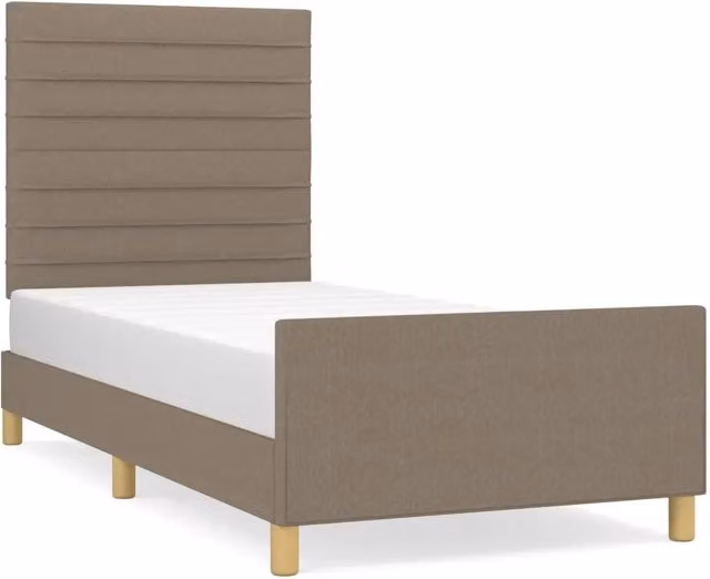 Letto singolo per adulti con struttura imbottita in tessuto e legno di larice, colore beige/marrone, L/P/H: 80 x 200 x 83 cm – 1