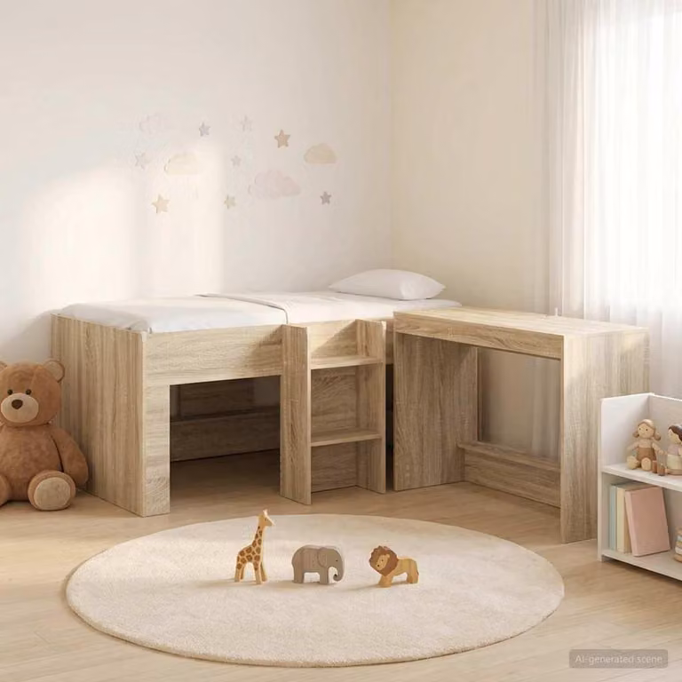Letto a soppalco esclusivo con scrivania per bambini, 2 pezzi, finitura rovere Sonoma