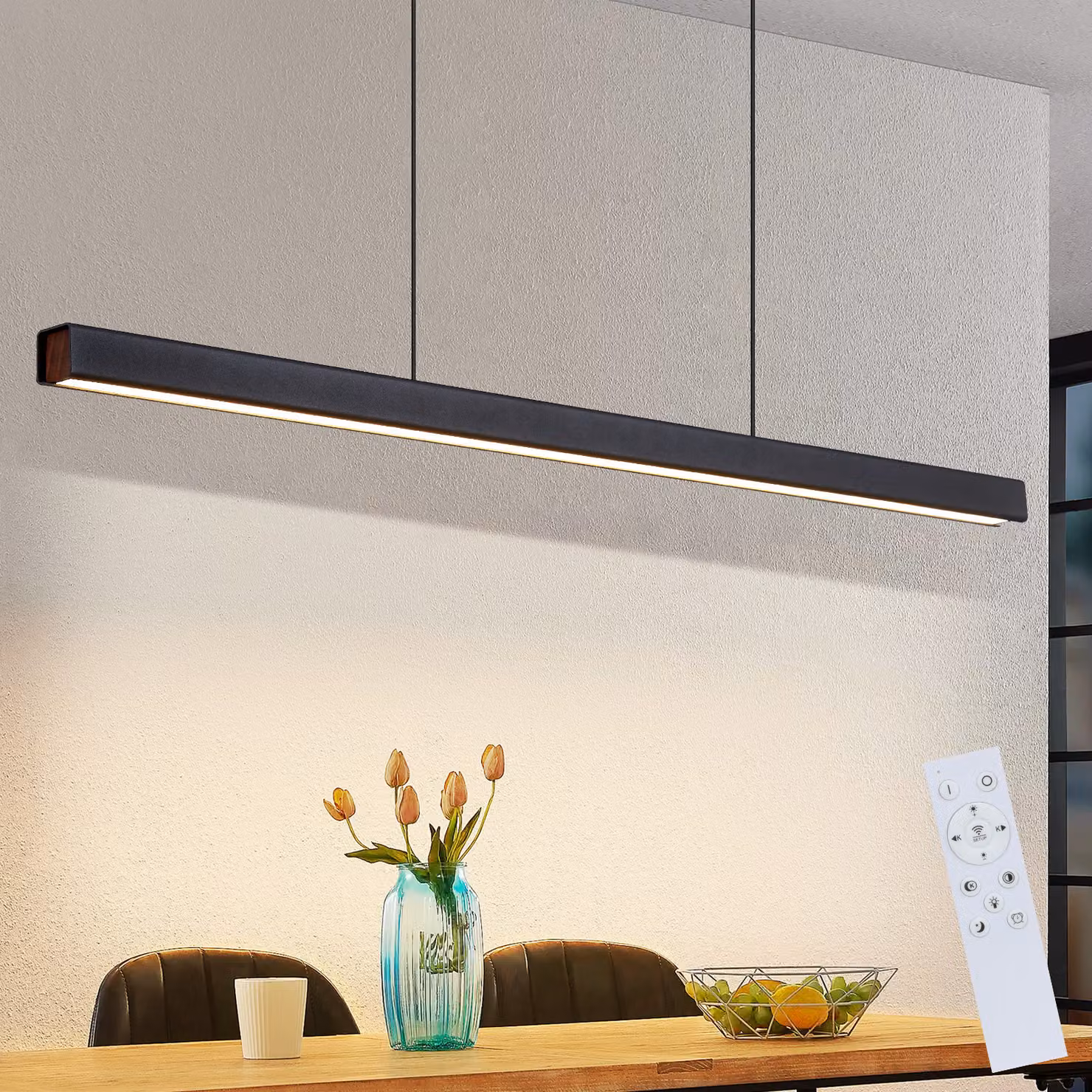 ZMH Lampada a sospensione a LED Lampada da sala da pranzo Dimmerabile Telecomando 37W Lampada da tavolo da pranzo 108CM Lampade a sospensione per cucina Bar Soggiorno Nero