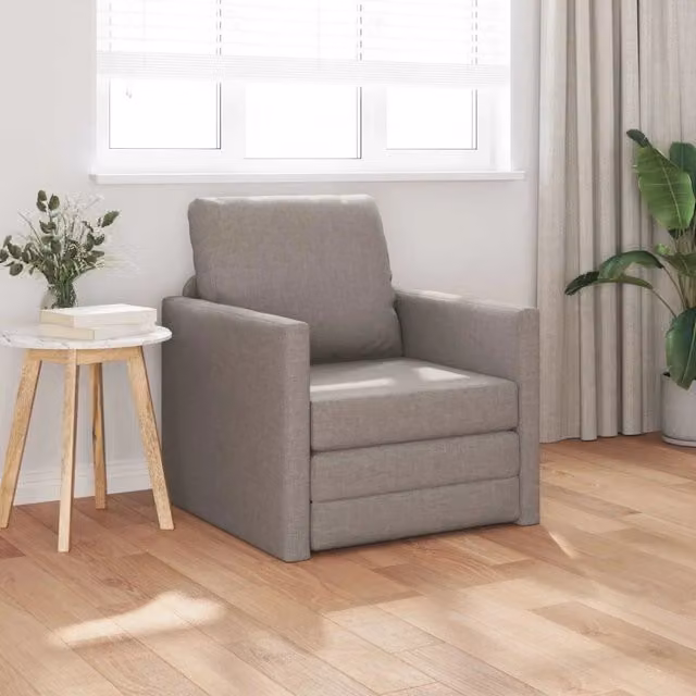 Sedia a sdraio pieghevole moderna vidaXL in tessuto beige o grigio con braccioli, L: 74 cm, P: 77 cm, H: 81 cm – 1